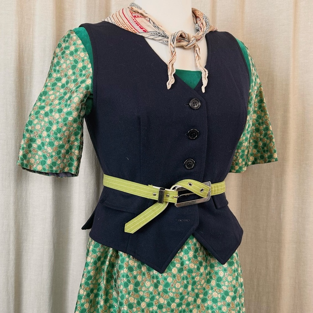 Cropped Button-Up Western Vest Navy Blue Vintage Sleeveless Top